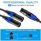 1 Male to 2 Female XLR Y Splitter Micrphone Cable,(11.8 inches / 2 Pack) 3pin Male to Dual Female Y-Splitter Balanced Mic Audio Cables for Stereo Mic to L & R Audio Track