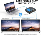 OREI HDMI Splitter 1 in 2 out - Ultra HD 4K @ 30Hz, HDCP, 3D & Full HD 1080P Support for Xbox, PS4, Blu-ray, HDTV - Adapter Included