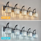 FDPBY 5-Light Crystal Vanity Light, Modern Black Bathroom Wall Sconce with K9 Crystal Shades, 42.51" Long Over Mirror Lighting for Vanity, Makeup, Hallway, Elegant & Easy Installation