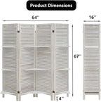 4 Panel Room Divider with Shelves, Room Dividers and Folding Privacy Screens, Folding Room Dividers 4 Panel, White Room Divider with 3 Display Shelves for Home Office (White)
