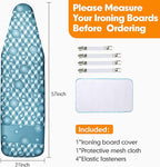 Ironing Board Cover and Pad, 21x54 Extra Large Thick Iron Padding, Scorch & Stain Resistant Ironing board cover, Heavy Duty Iron Board Padded with Adjustable Fasteners Elastic Edge, Aqua Blue