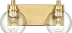 METWET Bathroom Light Fixtures, 2 Light Brushed Gold Vanity Light, Modern Wall Sconces with Clear Glass Globe Shade, Bathroom Wall Lights Over Mirror Kitchen Bedroom Hallway, VL195-GD-2