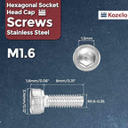 Kozelo 100pcs Socket Head Cap Screws - [M1.6-0.35 x 8mm] 304 Stainless Steel Allen Socket Drive for Electrical Motor 3D Printing Fan Engine Replacement Use, Silver