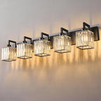 FDPBY Black Bathroom Light Fixture, 5-Light Crystal Vanity Lighting, Bathroom Lighting Fixtures Over Mirror, Modern Crystal Wall Lamp