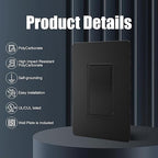 ThunderWay Matte Black 3 Way Decorative Light Switch with Plate, 15 A 120/277 V Rocker Paddle Wall Switch Replacement, Self-Grounding, Residential Grade, Wall Plate, UL Listed (10 Pack)