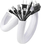 AGPTEK Cable Sleeve Cover, 6.6ft - 1.5 inch Desk Cord Organizer Cable Hider, Home Office Wire Management Computer TV Wire Loom Tubing, Pet Proof Cord Protector, from Cat Dog Chewing, White