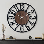 Casaformia 32'' Large Silent Wall Clock with Night Light, Glow in The Dark Decorative Wall Clock Battery Operated, Rustic Modern Metal & Wood Clocks for Bedroom Living Room Decor, Arabic Numerals