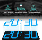 CHKOSDA LED Large Digital Wall Clock, Oversize Wall Clock with 6” Numbers, Remote Control Count up/Countdown Timer Clock, Auto Dimmer, Big Calendar and Thermometer(Ice Blue)