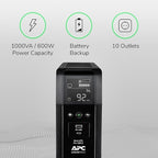 APC UPS Back-UPS Pro, 1000VA Sinewave UPS Battery Backup & Surge Protector, LCD, AVR, BR1000MS