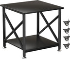 TQQDCI Printer Stand, 23.6 x 23.6 Inches Large Printer Stand with Storage Shelf, 2 Tier Printer Table for Home Office, Rolling Printer Cart with Industrial Wheels, Mini Fridge Stand Table, Black