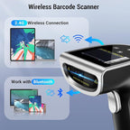 Tera Barcode Scanner Wireless with Screen: Pro Version 1D 2D QR with Digital Setting Keypad Power Switch Charging Cradle Works with Bluetooth 2.4G Wireless Bar Code Reader HW0015 Silver