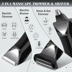 QREEYX Beard Trimmer for Men Groin & Body Hair Trimmer, Nose & Ear Clipper Head Razors for Bald Men, 5 in 1 Waterproof Manscape Kit with Travel Case, LED Display, Grooming Kit Gift for Him