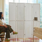 Room Divider Freestanding Folding Pegboard Privacy Screen 4-Panel Display Stand for Jewelry Craft Shows Retail Natural Wood Portable Space-Saving