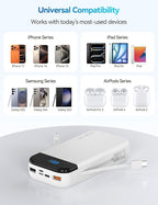 LENGSUM Portable Charger Power Bank 32000mAh with Built in Cables, PD3.0 USB C Fast Phone Charger, 5 Outputs LCD Display Travel Battery Pack Compatible with iPhone, Samsung All Cell Phones (White)