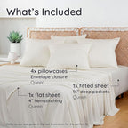 Bambaw Queen Sheet Set 6pcs – 100% Viscose Derived from Bamboo Sheets Queen Size Deep Pocket, Fits Up to 16'' with Elastic Corner Straps, Breathable & Cooling Sheets, Bedding for Night Sweats (Ivory)