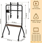 CVDF Rolling TV Stand for 49-75 Inch LCD LED OLED Flat/Curved Panel Screen TVs, Mobile TV Stand with Wheels, Height Adjustable TV Floor Stand, Holds up to 110 Lbs, Max VESA 600 x 600 mm, Black