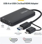 StarTech.com Dual Monitor Adapter for M1/M2/M3/M4 macOS Systems, Windows, ChromeOS. Thunderbolt, USB 3.0 or USB-C HDMI Splitter Extended Display, 4K30 Output 1 & 1080p Output 2, (107B-USB-HDMI-2)