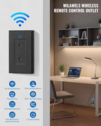 Black Remote Control Outlet Plug, WILAWELS Wireless Light Switch, On Off Remote Switch Outlet for Lights, Lamps, Home Appliance, 100ft RF Range, FCC Listed (2 Controllers + 1 Outlet) H05RC2106