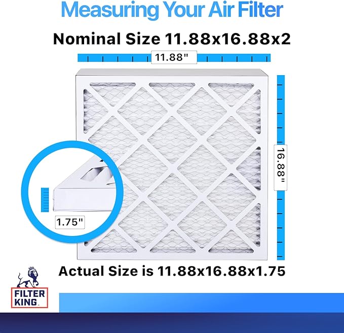 Filter King 11.88x16.88x2 Air Filter | 4-PACK | MERV 8 HVAC Pleated A/C Furnace Filters | MADE IN USA | Actual Size: 11.88 x 16.88"