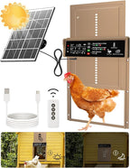 Asfrost Automatic Chicken Coop Door Solar Powered Automatic Chicken Door with Timer & Light Sensor, Anti-Pinch, Durable Aluminum Auto Chicken Door, Charge with 7W Solar Panel & USB - Brown