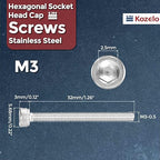 Kozelo 30pcs Socket Head Cap Screws - [M3-0.5 x 32mm] 304 Stainless Steel Allen Socket Drive for Electrical Motor 3D Printing Fan Engine Replacement Use, Silver