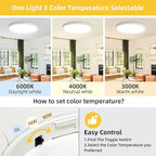 RLEDPZTX Led Flush Mount Ceiling Light,16 Inch 32w 3480lm,3000k/4000k/6000k 3CCT Selectable, Round Modern Flat Panel Super Slim Led Ceiling Light,for Living Dining Kitchen Bedroom Room (1Pack-White)