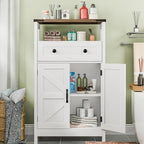 Farmhouse Bathroom Storage Cabinet with Barn Doors, Bathroom Storage Organizer with Drawers, Rustic Freestanding Floor Cabinet for Kitchen, Living Room, White