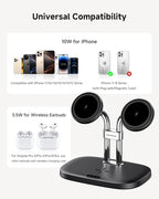 SwanScout Wireless Charger for iPhone Air/17, SwanScout 706M, Dual Magnetic Charger for iPhone 16/15/14/13/12 Series, Charging Station for AirPods Pro 3/2, AirPods 4/3rd (Black)