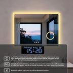 LUVODI LED Bathroom Mirror Rectangle: 32x24 inch Lighted Makeup Vanity with Bluetooth Speaker, Time Display, Magnifier, Anti-Fog, Memory Function, 3 Color Temperature