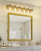 METWET Bathroom Light Fixtures, 6 Light Brushed Gold Vanity Light, 38 Inch Modern Wall Sconces with Globe Clear Glass Shade, Vanity Lighting Fixtures Over Mirror, VL195-BG-6