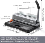 OFFNOVA Binding Machine, 21-Hole 450 Sheets Paper Comb Punch Binder Machine for Letter Size / A4 / A5 Paper, Easy to Punch Handle, Adjustable Margin, Gray