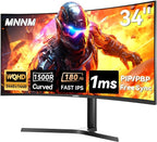 MNNM 34 Inch Ultrawide Gaming Monitor - 21:9 WQHD 3440 x 1440 R1500 Curved Computer Monitor for Gamer, 180Hz 1ms AMD FreeSync PIP/PBP Crosshair TÜV Eye Care, HDMI 2.0 & DP1.4, Tilt/Height/Swivel Stand
