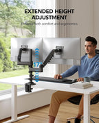 HUANUO 17-32 Inch Dual Monitor Stand, NITROGLIDE™ Dual Monitor Mount, Monitor Stand 2 Monitors, Ergonomic Adjustable Tilt/Swivel/Rotate, Weight Max 19.8 lbs, VESA 75/100mm