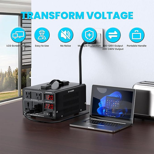 2000W Voltage Converter Transformer(110V to 220V or 220V to 110V) Step Up/Down Converter 110/120 Volt - 220/240 Volt w/US Power Cord,Circuit Breaker Protection, LCD Screen Display