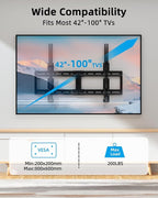 HOME VISION Ultra Slim Fixed TV Wall Mount Bracket for 42-100 Inch Flat/Curved Screens, Max VESA 800x600mm, 200lbs Capacity, 0.86" Low Profile, Universal, Heavy Duty, HV8802