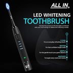 ALL IN Sonic LED Whitening Toothbrush and Replacement Heads Full Set - Blue & RED LED Light Technology - 4 Advanced Deep Cleaning Modes with a Timer - Adult Toothbrush - BPA Free and PHTHALATES Free