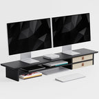 FENSULN Dual‑Tier Monitor Stand Riser with Drawers, Desktop Organizer Shelf Storage for Computer Screen 2 Monitors, Supports for PC Computer Monitor, Printer, Heavy TV Riser Black