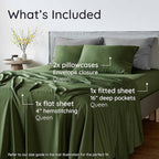 Bambaw 100% Viscose Derived from Bamboo Sheets Queen Size Set – 4pcs Cooling Sheet Set, Super Soft Sheets Queen Size, Luxury Bedding, Deep Pocket Fits Up to 16'' Mattresses (Olive)