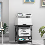 Printer Stand, 23.6 x 23.6 Inches Large Printer Stand with Adjustable Storage Shelf, 3 Tier Printer Table for Home Office, Rolling Printer Cart with Industrial Wheels, Mini Fridge Stand Table, Black