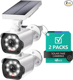 WALI Dummy Fake Camera, Security Camera with Motion Sensor Flood Light, Simulated Surveillance Security CCTV Dome Camera Indoor Outdoor (TCW2-SOL), 2 Packs, White-Solar