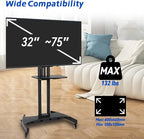 GCCSJ Rolling TV Stand with Adjustable Shelf，Portable TV Stand on Wheels for 32-75 Inch Screens，Heavy Duty Base Mobile TV Cart，132 LBS Weight Capacity， Suitable for Living Room/Bedroom/Office