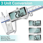 Kynup Digital Caliper Measuring Tool, Vernier Dial Caliper Digital Outside Micrometer, 6 Inch Caliper DIY Tool, Stainless Steel, Large Screen, Splash Proof, Inch Metric Fraction Switch