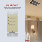 ENERLITES 4-Hour Countdown Timer Switch, 5-10-30-60 Min, 2-4 Hour, for Bathroom Fans, Heaters, Lights, LED Indicator, 120VAC 800W, No Neutral Wire Required, UL Listed, HET06-J-I, Ivory