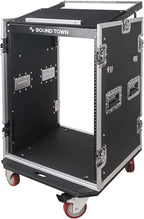 Sound Town Heavy-Duty 1/2" (12mm) Plywood 16U PA/DJ Rack/Road Case with 11U Slant Mixer Top, 20’’ Rackable Depth, DJ Work Table and Casters, 16-Space Size, Pro Tour Grade (STMR-16UWT)