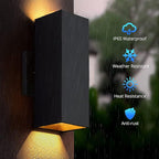 wowlite Outdoor Wall Lights Dusk to Dawn Sensor, 2700K Warm LED Up Down Sconce, IP65 Waterproof 13" Modern Square Matte Black Exterior Light Fixture Wall Mount for Porch Patio Garage, ETL Listed