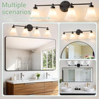 LOUSACE 4 Light Bathroom Vanity Light Matte Black Bathroom Lighting Fixtures Over Mirror with Opal White Frosted Glass Shade, Vintage Traditional Wall Lighting Fixture Vanity Lights for Bedroom
