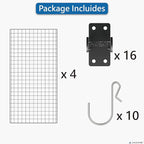 NACETURE Grid Wall Panels- 4 Pcs 2x4 ft Black Grid Wall Panel Display with 16 Gridwall Hooks & 10 S-Hooks, Space Saving Wire Mesh Panels for Retail, Garage, Home & Office Storage