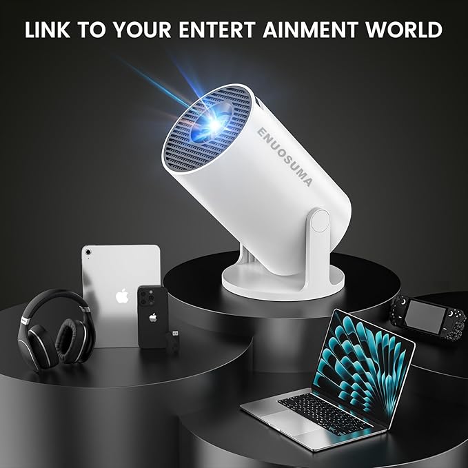 ENUOSUMA Super Mini Projector with WIFI 6 and Bluetooth, 4K 1080P Support Portable Projector, Built-in App, Android 11, 200 ANSI, Auto Keystone Correction, Video Projector for Laptop/PC/Smartphone