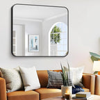 Bathroom Mirror, 48 x 40 inch Black Rectangle Wall Mirror, Metal Frame Rectangular Vanity Mirror, Rounded Corner Wall Mounted Mirror for Modern Bedroom Living Room Hangs Horizontal/Vertical