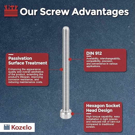 Kozelo 5pcs Socket Head Cap Screws - [M8-1.25 x 110mm] 304 Stainless Steel Allen Socket Drive for Electrical Motor 3D Printing Fan Engine Replacement Use, Silver